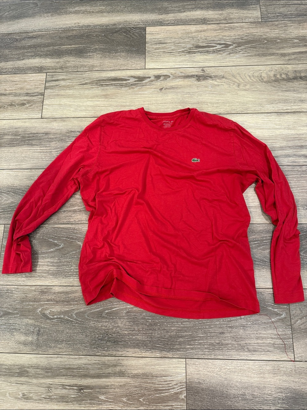 Lacoste Long Sleeve Crewneck Tee in Red with Croc Logo